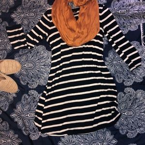 Navy blue and white striped dress